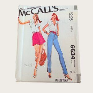 Vintage 1970s McCalls Sewing Pattern 6634 Misses Shirt Pants Shorts Size 12 Uncu